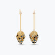 Gold drop earrings featuring a handknitted wire mesh cluster adorned with premium crystals in metallic bronze, black and silver.
