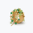 Gold handknitted wire statement ring decorated with emerald, olive, and mint green premium crystals.