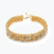 Handknitted gold wire mesh choker necklace with reflective gold and silver premium crystals.